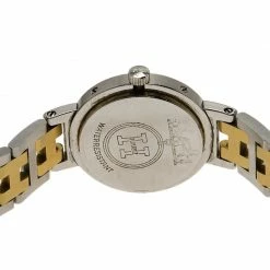 Hermes White Gold-Plated Stainless Steel Clipper Women's Wristwatch 24MM For Women -Deals Hermes Store luxury women hermes used watches p57018 004