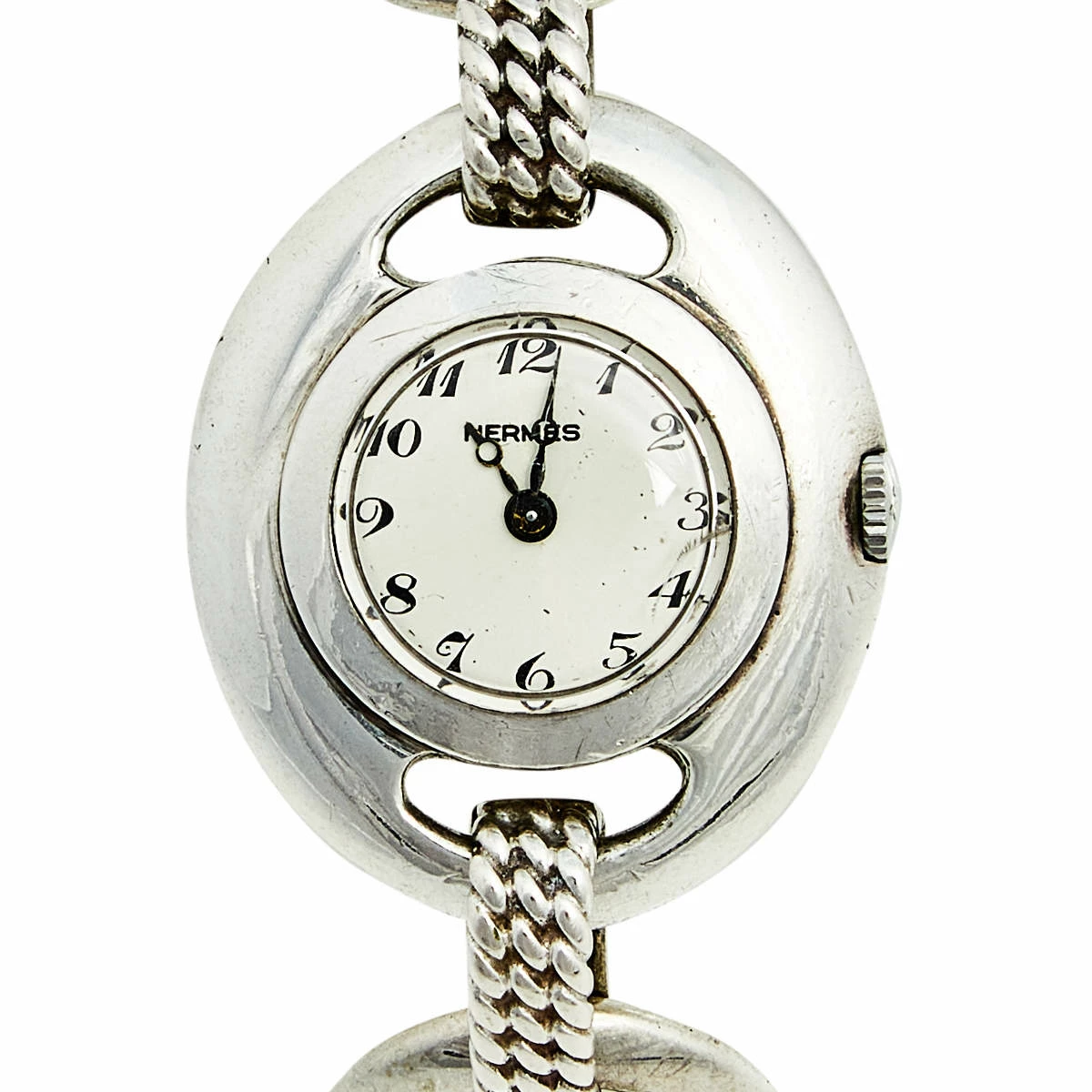 Hermes White Silver Vintage Women's Wristwatch 25 Mm For Women 5 Hermes White Silver Vintage Women's Wristwatch 25 Mm For Women - Image 3
