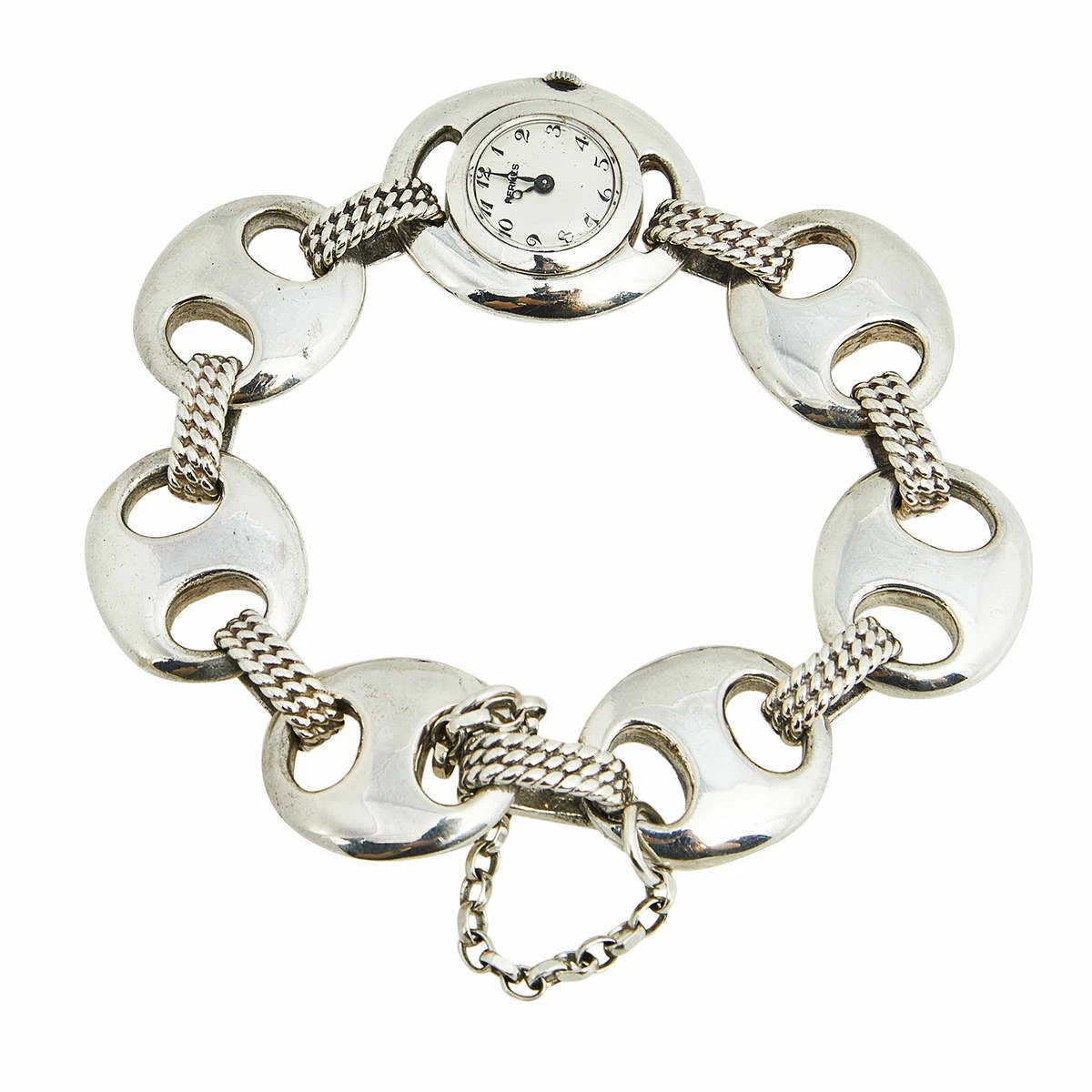 Hermes White Silver Vintage Women's Wristwatch 25 Mm For Women 8 Hermes White Silver Vintage Women's Wristwatch 25 Mm For Women - Image 6