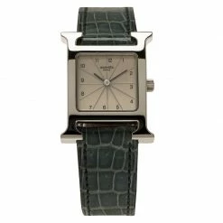 Hermes White Stainless Steel Heure H Women's Wristwatch 21MM For Women