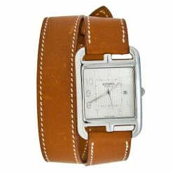 Hermes Silver Stainless Steel Leather Cape Cod CC2.710 Women's Wristwatch 29 Mm For Women