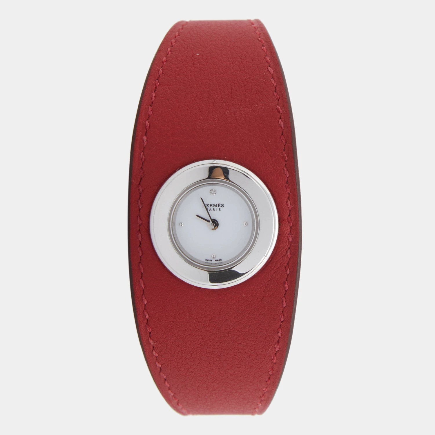 Hermes White Stainless Steel 1P Diamond Leather Faubourg Manchette W042630WW00 Women's Wristwatch 19.50 Mm For Women 3 Hermes White Stainless Steel 1P Diamond Leather Faubourg Manchette W042630WW00 Women's Wristwatch 19.50 Mm For Women