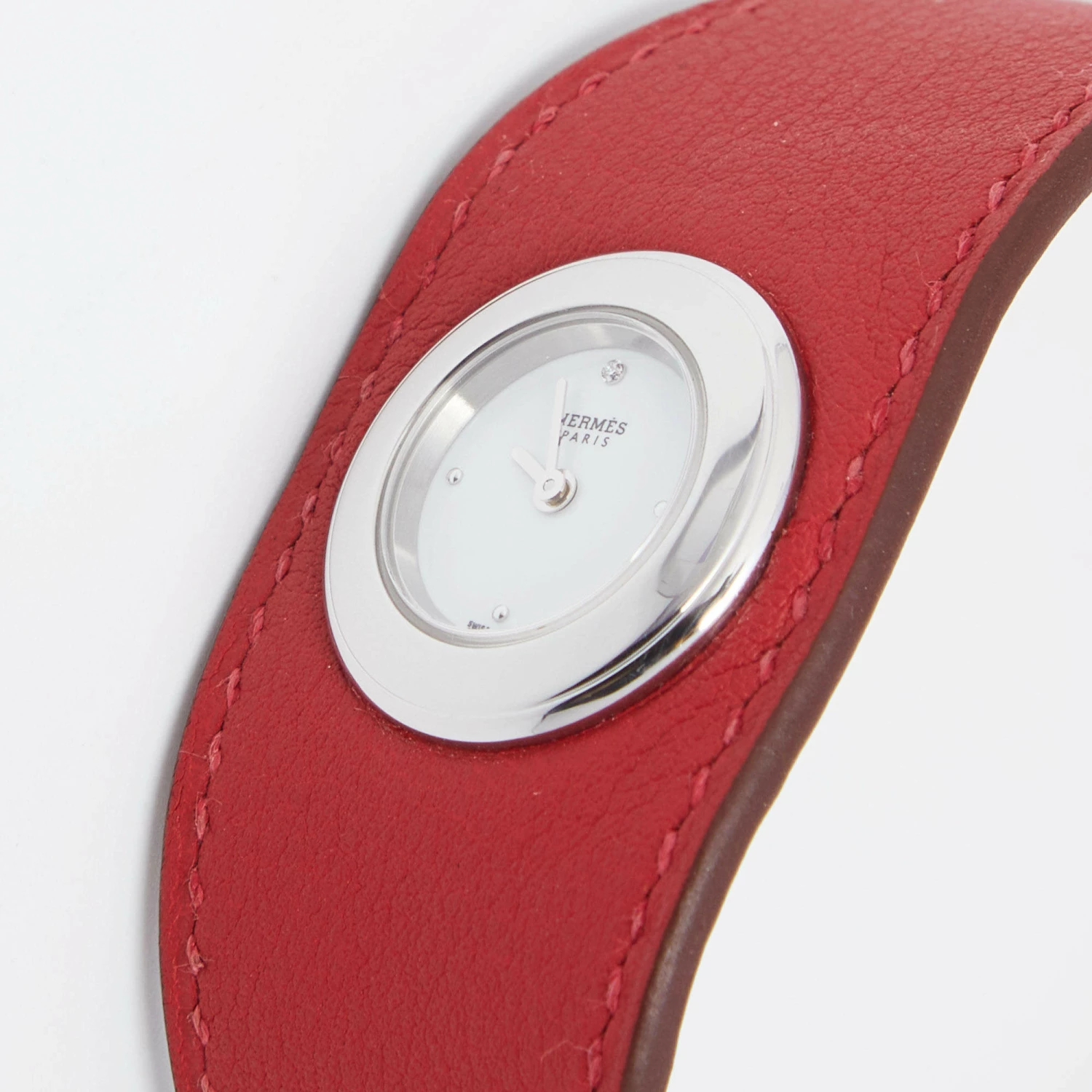 Hermes White Stainless Steel 1P Diamond Leather Faubourg Manchette W042630WW00 Women's Wristwatch 19.50 Mm For Women 4 Hermes White Stainless Steel 1P Diamond Leather Faubourg Manchette W042630WW00 Women's Wristwatch 19.50 Mm For Women - Image 2