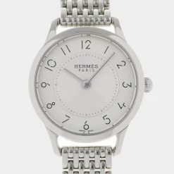 Hermes Silver Stainless Steel Slim Du Hermes CA2.110 Women's Wristwatch 32 MM For Women