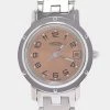 Hermes Pink Stainless Steel Clipper CL4.210 Women's Wristwatch 24 Mm For Women -Deals Hermes Store luxury women hermes used watches p644060 002