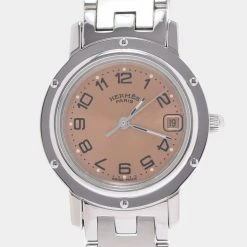 Hermes Pink Stainless Steel Clipper CL4.210 Women's Wristwatch 24 Mm For Women