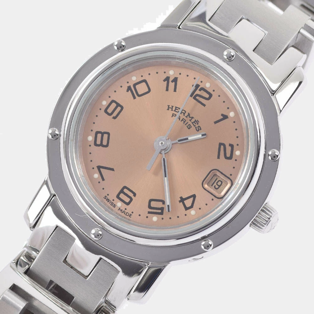 Hermes Pink Stainless Steel Clipper CL4.210 Women's Wristwatch 24 Mm For Women 4 Hermes Pink Stainless Steel Clipper CL4.210 Women's Wristwatch 24 Mm For Women - Image 2