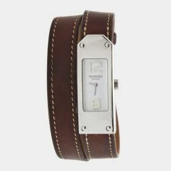 Hermes White Stainless Steel Kelly 2 Double Tour KT1.210 Women's Wristwatch 15 Mm For Women