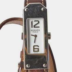 Hermes White Stainless Steel Kelly 2 Double Tour KT1.210 Women's Wristwatch 15 Mm For Women -Deals Hermes Store luxury women hermes used watches p658056 007