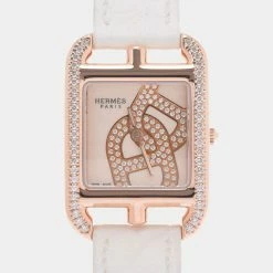 Hermes Cape Cod Chain Dunkle Joylier Bezel / Dial Diamond White PG / Leather CC1.371 Ladies Watches For Women