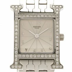 Hermes Cream Stainless Steel Diamonds Heure H Women's Wristwatch 21MM For Women -Deals Hermes Store luxury women hermes used watches p86361 003