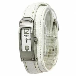 Hermes White Stainless Steel Kelly 2 Double Tour Women's Wristwatch 15MM For Women