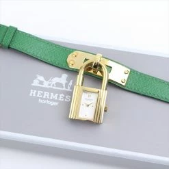 Hermes White Yellow Gold-Plated Steel Kelly Women's Wristwatch 20MM For Women -Deals Hermes Store luxury women hermes used watches p91305 005