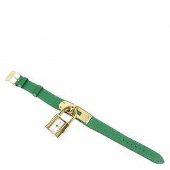 Hermes White Yellow Gold-Plated Steel Kelly Women's Wristwatch 20MM For Women -Deals Hermes Store luxury women hermes used watches p91305 006
